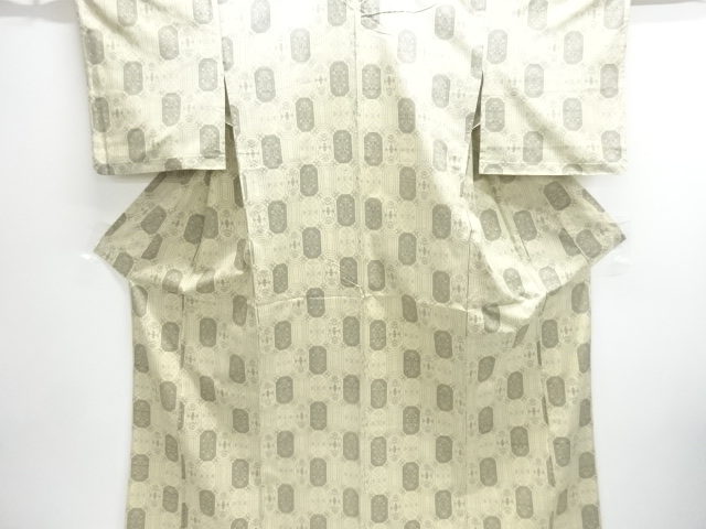 JAPANESE KIMONO / ANTIQUE HITOE TSUMUGI / WOVEN FLOWER CREST 